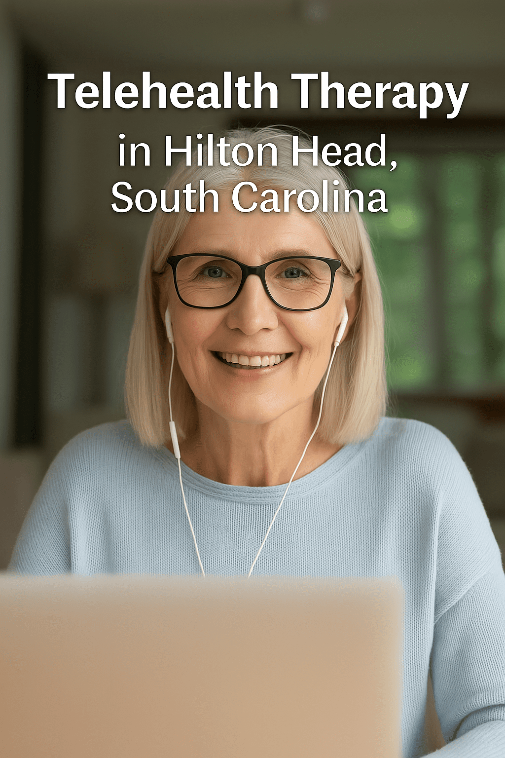 Smiling older woman in a virtual therapy session in Hilton Head, SC